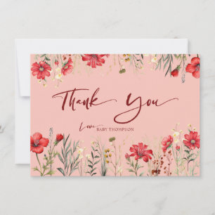 Carte De Remerciements Fleurs de terrain Fleurs sauvages rouges