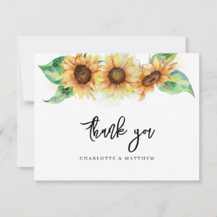 Carte De Remerciements Fleurs de tournesol Élégante douche de mariée