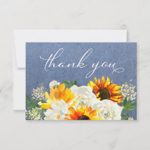 Carte De Remerciements Fleurs de tournesol et rose blanche 2 Jean