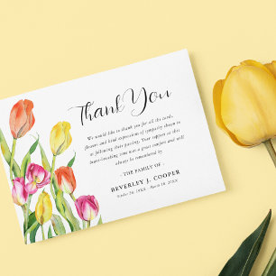 Carte De Remerciements Fleurs de tulipes à l'aquarelle pour funérailles e