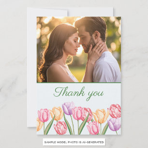 Carte De Remerciements Fleurs de tulipes pastel aquarelle Mariage de prin