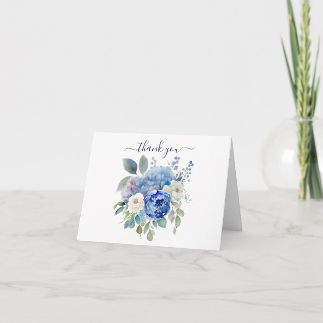 Carte De Remerciements Fleurs de verdure aquarelle bleue blanche  (Devant)