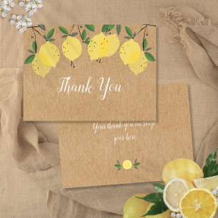 Carte De Remerciements Fleurs de verdure citron Kraft Bohème rustique