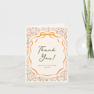 Carte De Remerciements Fleurs délicates roses et nœud orange