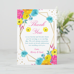 Carte De Remerciements Fleurs d'été à l'aquarelle bohème cadre doré maria