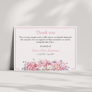 Carte De Remerciements Fleurs d'été d'hortensia à l'aquarelle rose funéra