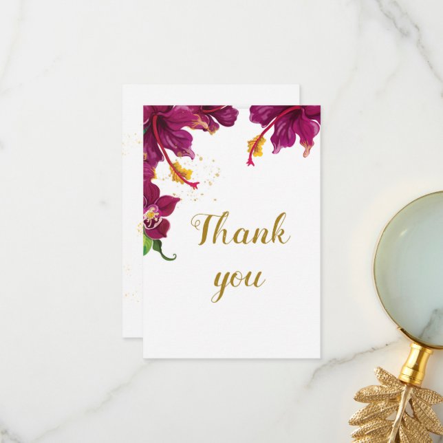 Carte De Remerciements fleurs d'hibiscus romantique botanique (Devant/Arrière en situation)