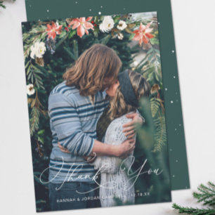 Carte De Remerciements Fleurs d'Hiver   Superposition de photo de mariage