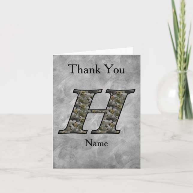 Carte De Remerciements Fleurs d'hydrangea personnalisées avec initiale de (Devant)