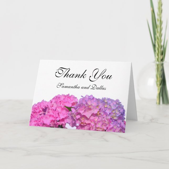 Carte De Remerciements Fleurs d'hydrangeas roses violettes élégantes (Devant)