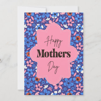Carte De Remerciements Fleurs Ditsy Roses et Bleues pour la Fête des Mère