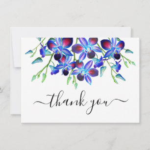 Carte De Remerciements Fleurs Élégantes Aquarelle Orchidées Bleues Script