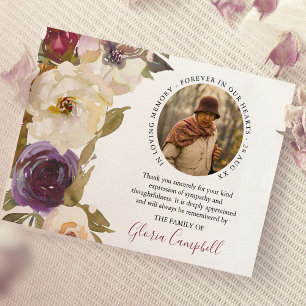 Carte De Remerciements Fleurs Élégantes Aquarelle Photo de condoléances  