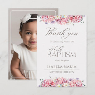 Carte De Remerciements Fleurs élégantes d'hortensia rose pour photo de ba