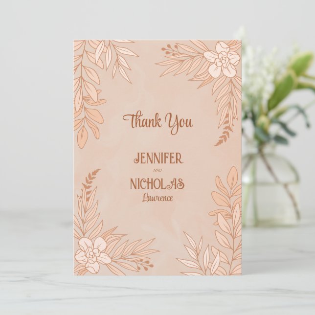Carte De Remerciements Fleurs élégantes et ornements Feuille pour Mariage (Debout devant)