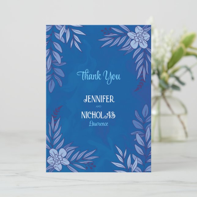 Carte De Remerciements Fleurs élégantes et ornements Feuille pour Mariage (Debout devant)