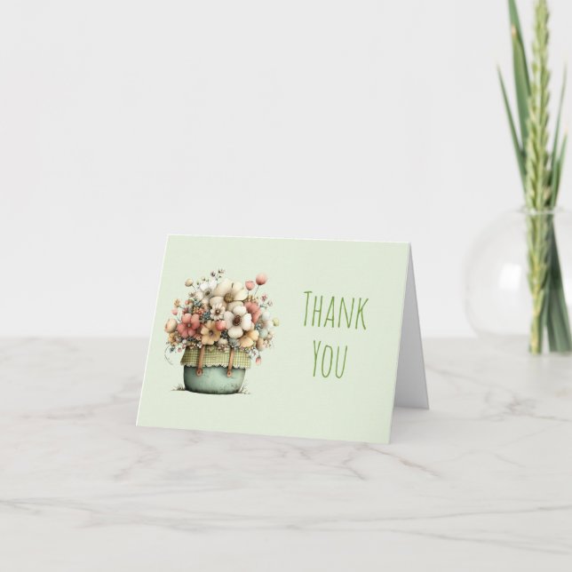 Carte De Remerciements Fleurs en pot Style Cozy Shabby Mignon (Devant)
