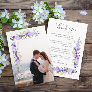 Carte De Remerciements Fleurs et branches de couleurs violettes Mariage p