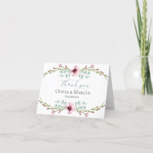 Carte De Remerciements Fleurs et feuillage de l'anémone rose jolie