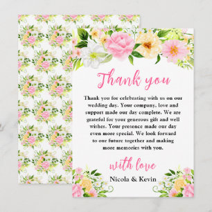 Carte De Remerciements Fleurs et feuillage roses et jaunes d'été