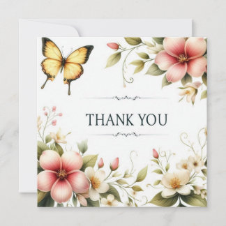 Carte De Remerciements Fleurs et papillon vintage