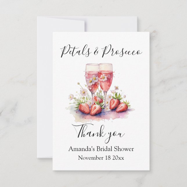 Carte De Remerciements Fleurs et Prosecco Fête de mariage floral aux frai (Devant)