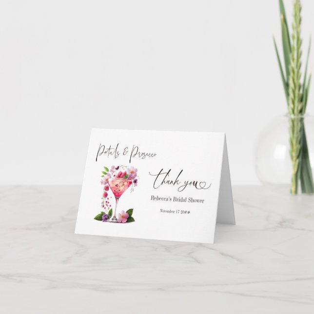 Carte De Remerciements Fleurs et Prosecco Rose Floral Fête de Mariage (Devant)