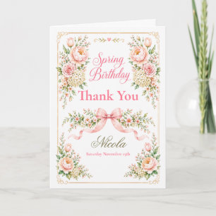 Carte De Remerciements Fleurs et Ruban Anniversaire de Printemps
