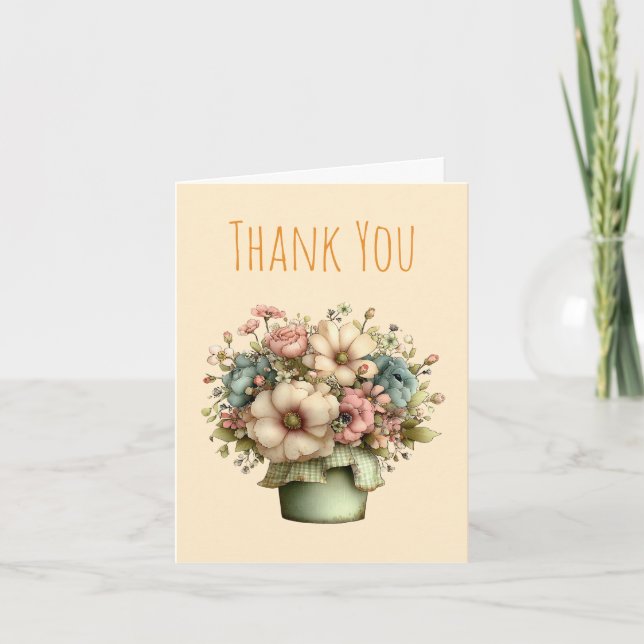 Carte De Remerciements Fleurs Fantaisistes dans un Pot de Fleuriste Migno (Devant)