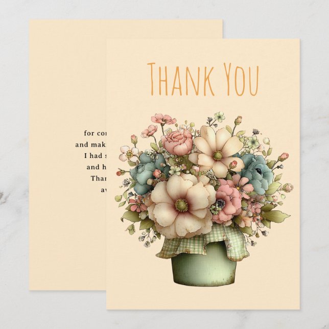 Carte De Remerciements Fleurs fantaisistes dans un pot de planteur (Devant / Derrière)