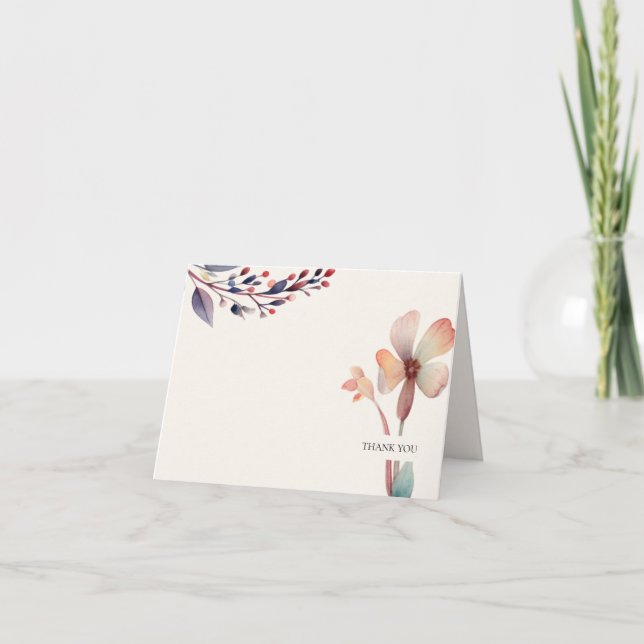 Carte De Remerciements Fleurs Florales Classiques Aquarelle Bleue (Devant)