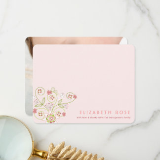 Carte De Remerciements Fleurs florales roses Whimsical Chic Nouveau bébé