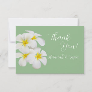 Carte De Remerciements Fleurs Frangipani blanches, sur Sage, Mariage