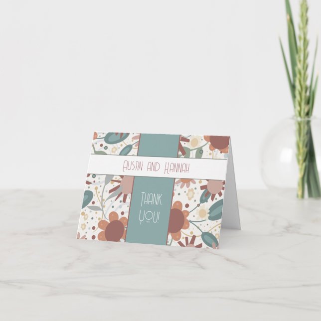 Carte De Remerciements Fleurs gaies Inspiriity Mariage Élégant (Devant)