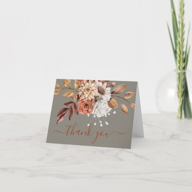 Carte De Remerciements Fleurs grises d'automne (Devant)