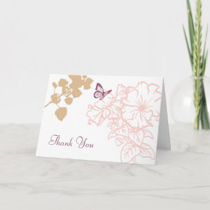 Carte De Remerciements Fleurs illustrées et papillon Mariage Remerciement