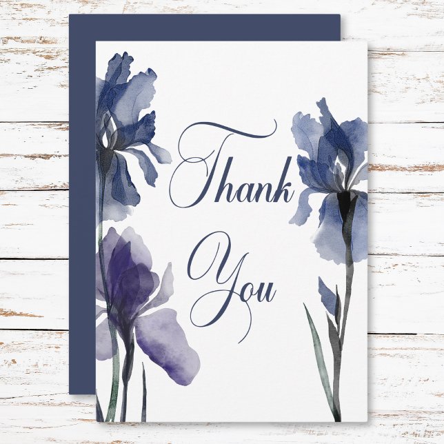 Carte De Remerciements Fleurs Iris Bleues Mariage moderne (Blue Iris Flowers Modern Wedding Thank You Card)