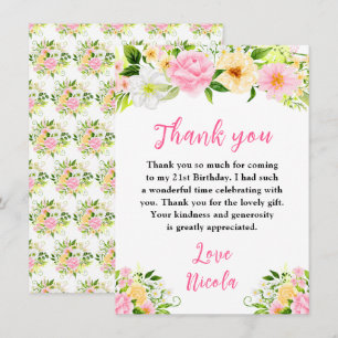 Carte De Remerciements Fleurs jaunes et roses d'été pour anniversaire
