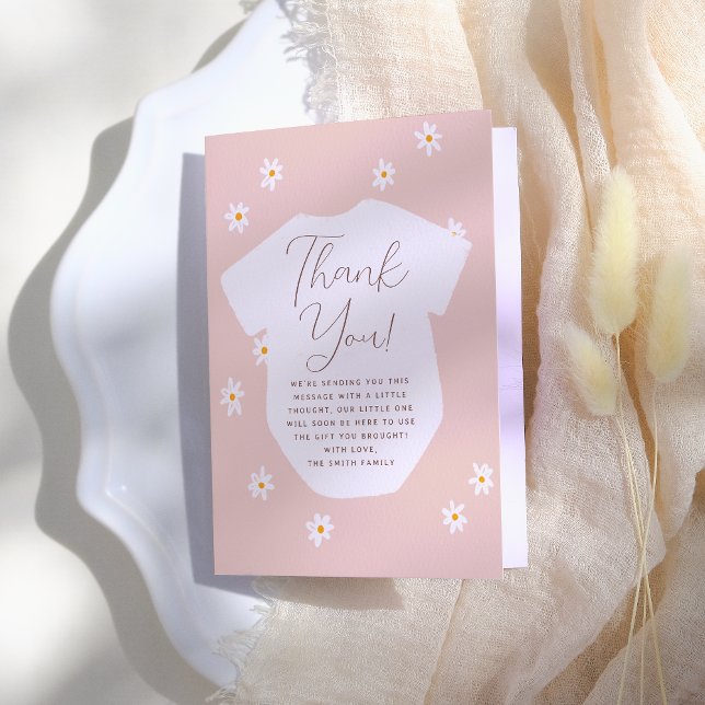 Carte De Remerciements Fleurs marguerites Baby shower floral rose Boho (Créateur téléchargé)