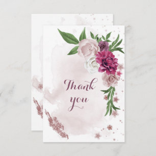 Carte De Remerciements fleurs mauves roses verdure