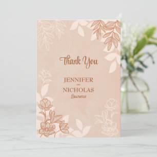 Carte De Remerciements Fleurs modernes et ornements Feuille pour Mariage
