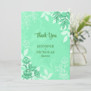 Carte De Remerciements Fleurs modernes et ornements Feuille pour Mariage