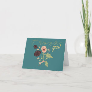 Carte De Remerciements Fleurs Motif Rose Turquoise Vert Floral