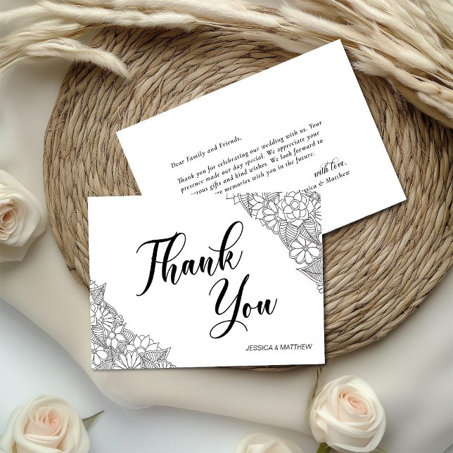 Carte De Remerciements Fleurs noir et blanc  (Créateur téléchargé)
