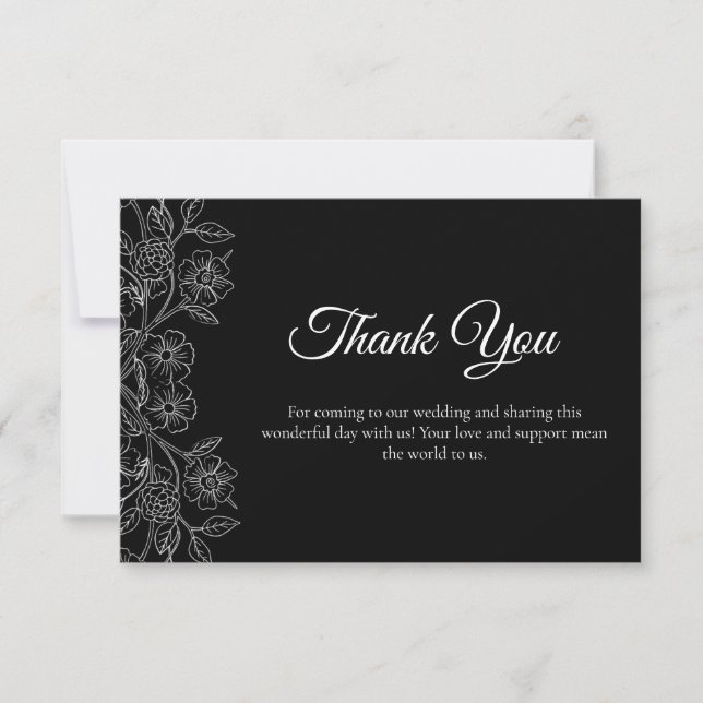 Carte De Remerciements Fleurs noir et blanc  (Devant)