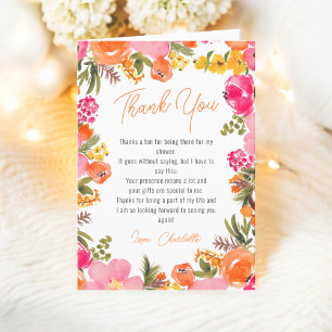 Carte De Remerciements Fleurs orange modernes et audacieuses, écriture ma