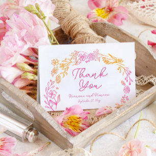 Carte De Remerciements Fleurs Orange Rose Whimsical Tiré À La Main