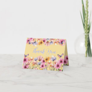 Carte De Remerciements Fleurs papillons en fleurs au printemps Aquarelle
