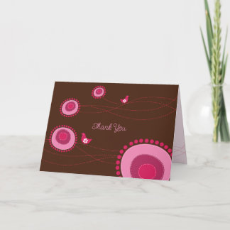 Carte De Remerciements Fleurs pointillées roses et oiseaux joyeux Fantais