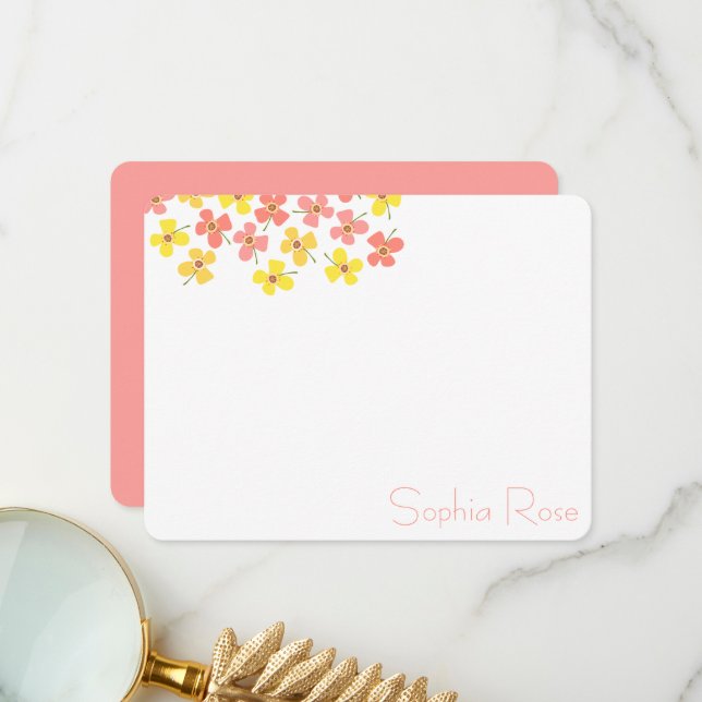 Carte De Remerciements Fleurs Pop Fleurs Pop Chic Nouvelle Fille Bébé (Devant/Arrière en situation)